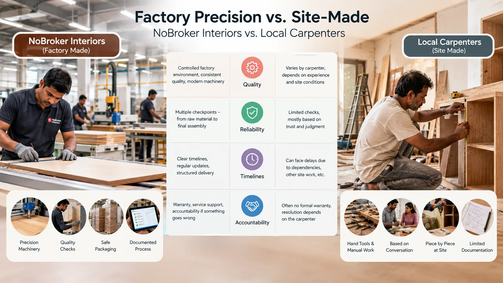 Factory Precision vs. Site-Made: NoBroker Interiors vs. Local Carpenters