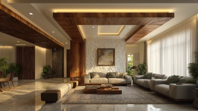 False ceiling designs enhance aesthetics while varying in cost by material and complexity.