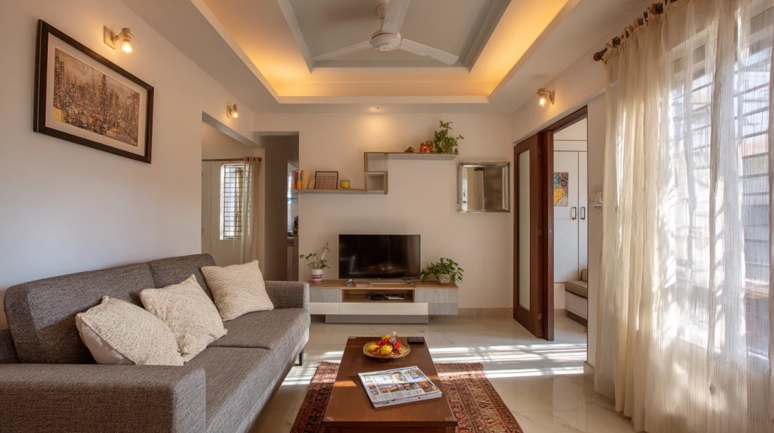 Compact recessed tray ceiling with lighting