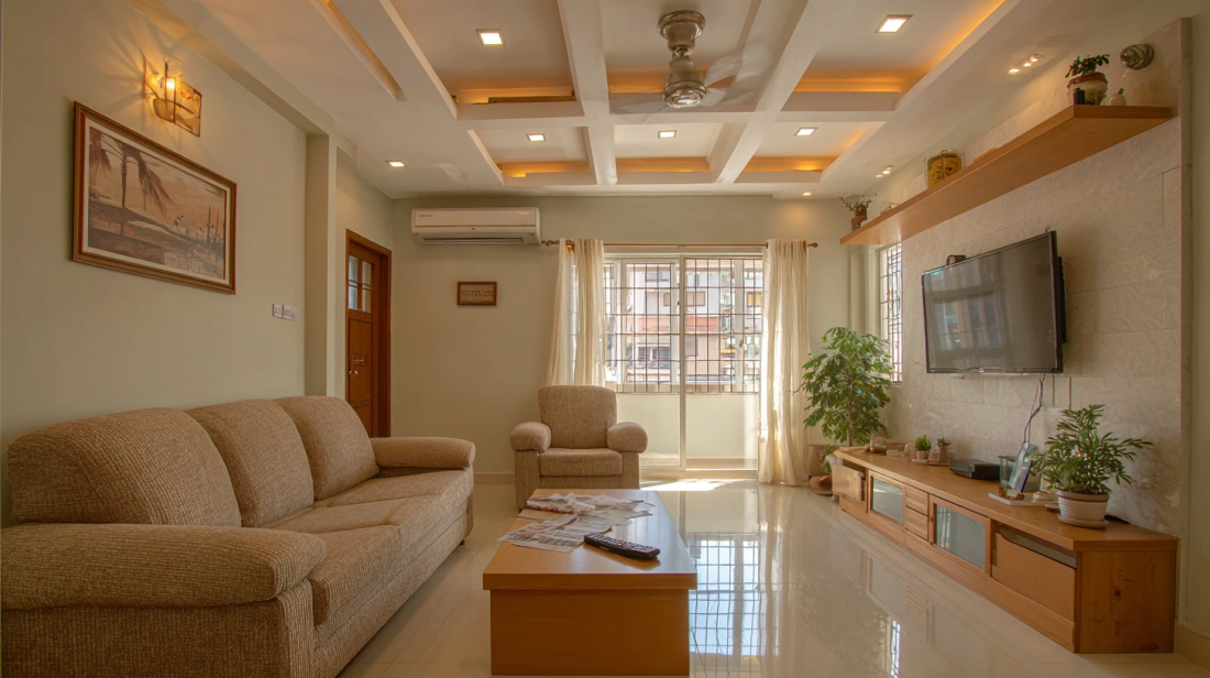 White coffered ceiling with square patterns