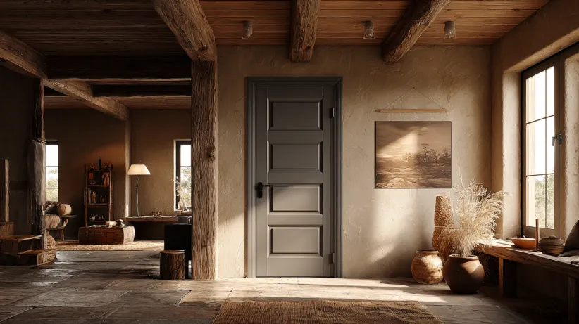Rustic farmhouse style wooden panel door for interiors