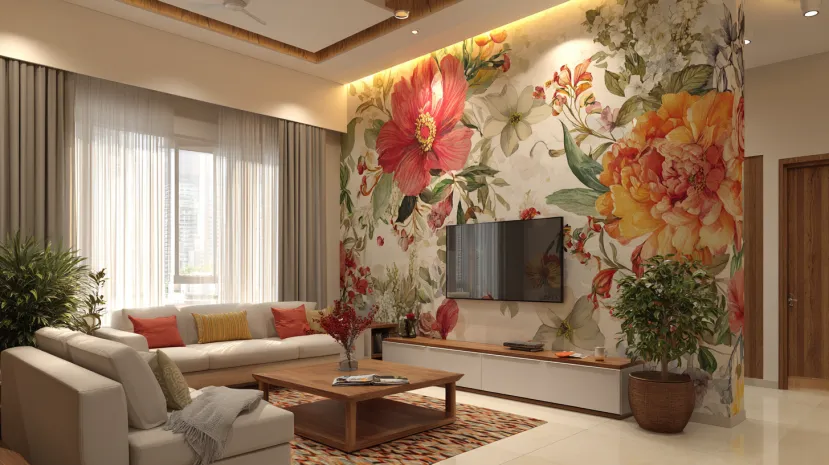 POP Flower Design feature wall for living room