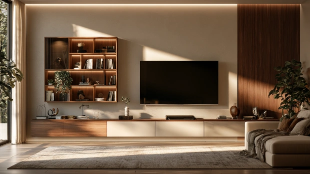 Floating TV unit with open shelves