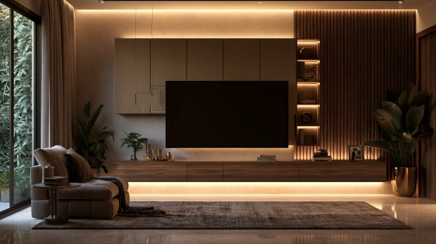 Floating TV unit with wall-mounted storage