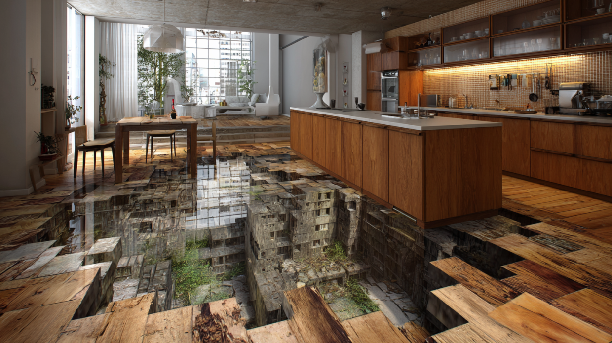Floor Tiles with 3D Effects for the Kitchen Floor