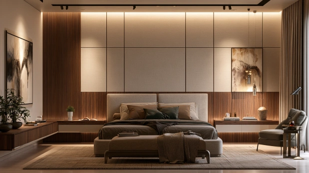 Floor-to-ceiling bedroom headboard