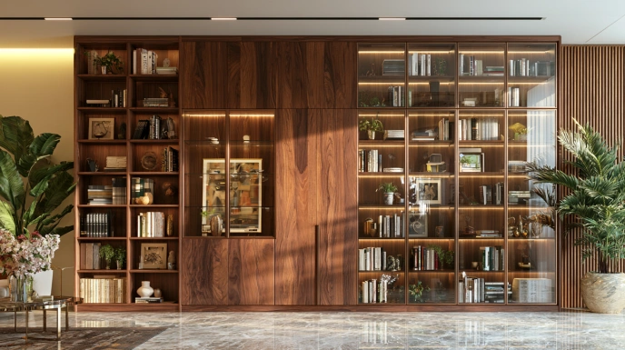 Floor-to-ceiling showcase for hall