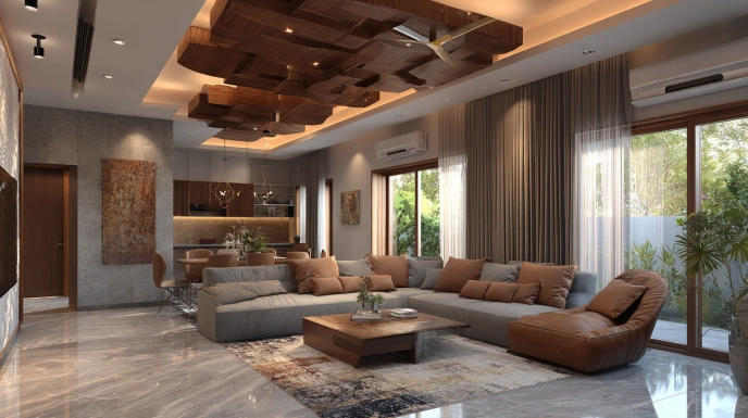 Stylish flooring and false ceiling design