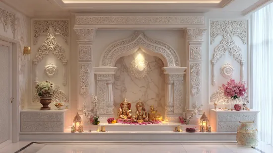 floral marble pooja mandir designs for elegant home décor