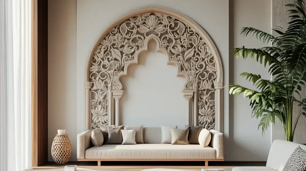 Elegant floral POP arch design for a modern living room