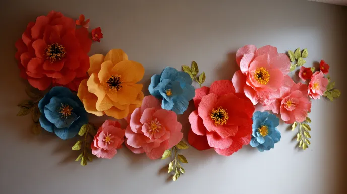 floral room decoration made with colorful paper flowers