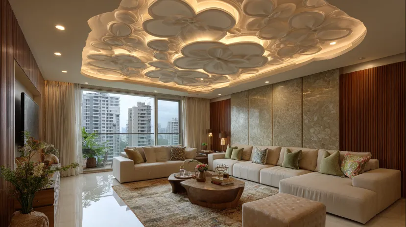 Seamless white floral POP texture design for a large lounge