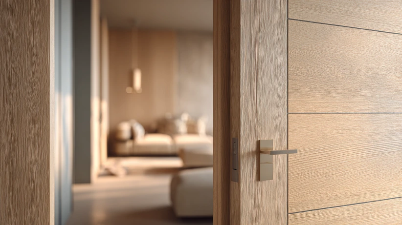 rustic wood finish featured in classic flush door designs
