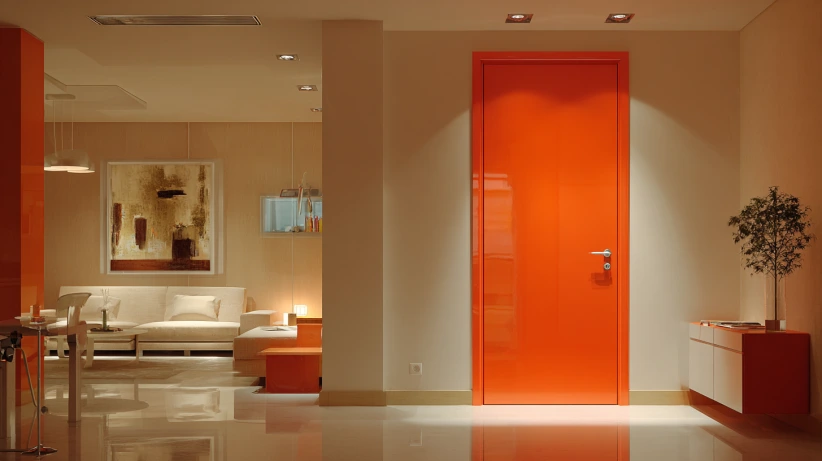 vibrant orange finish featured in modern flush door designs