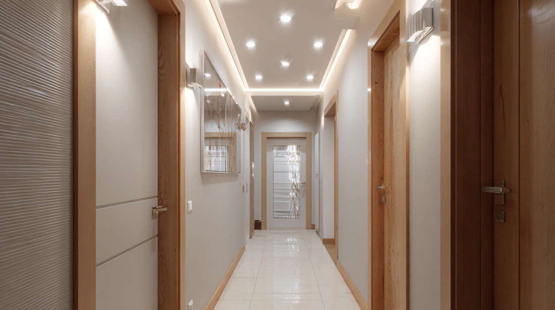 Sleek square flush mount light on a flat ceiling