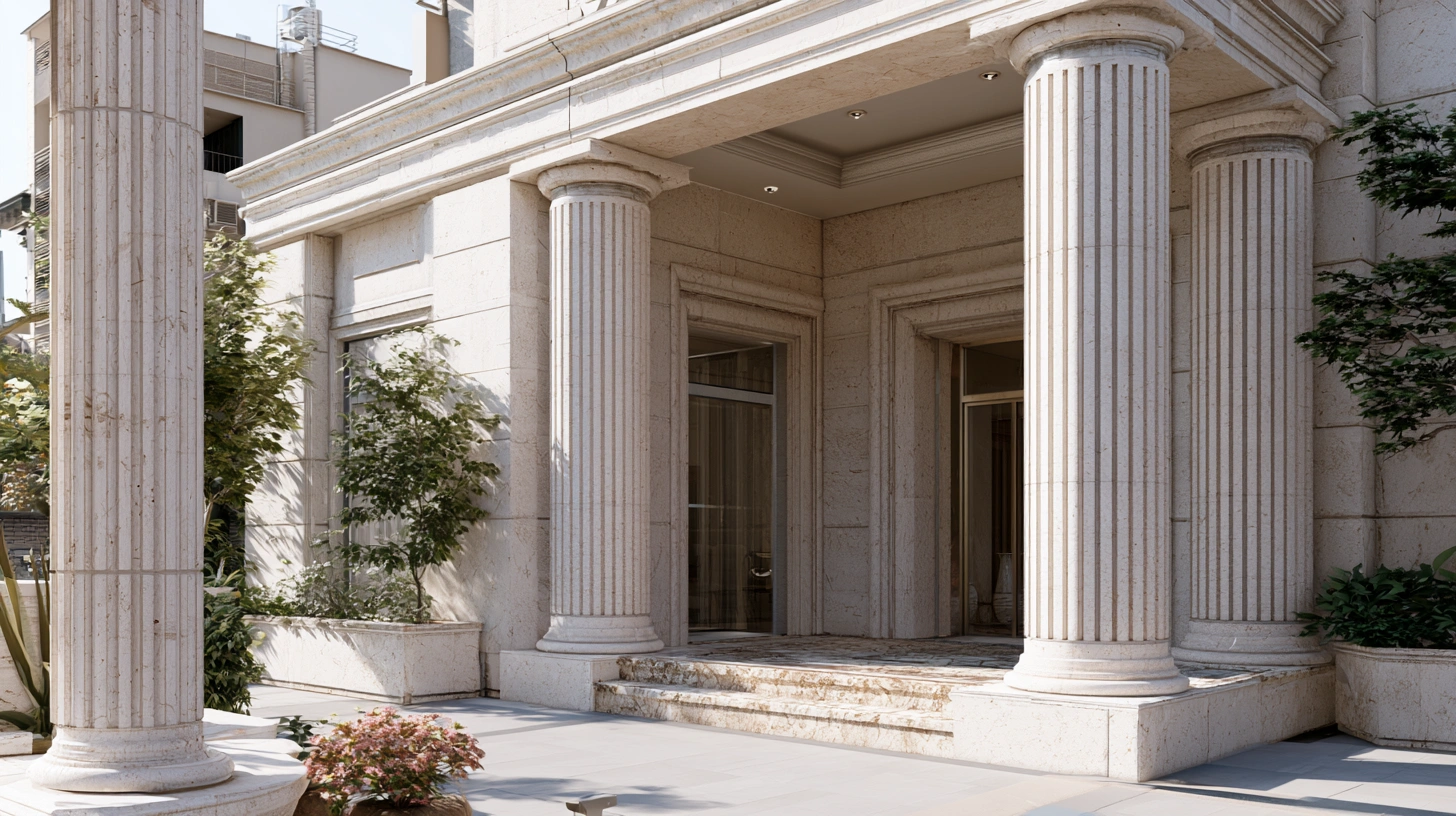 Fluted granite pillar with vertical grooves