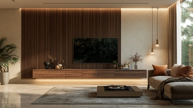 Fluted panel floating TV unit