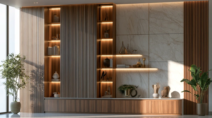 Fluted panel showcase design