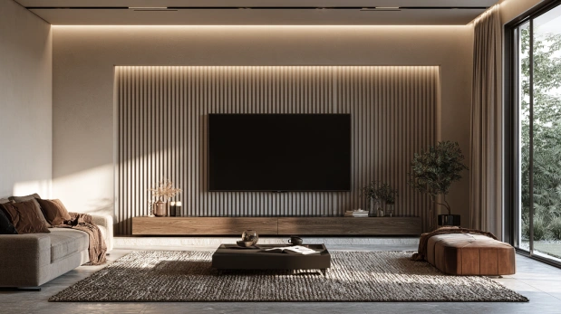 Modern fluted plaster feature wall