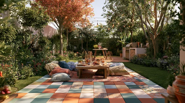 Foam tile flooring in an outdoor space