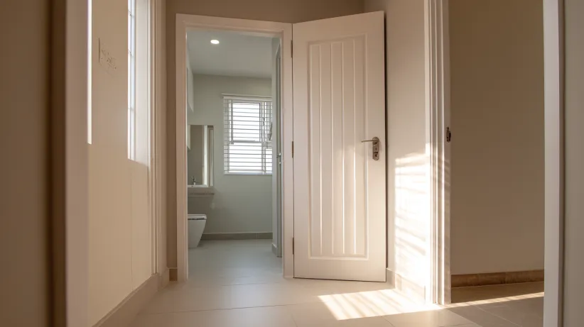 Minimalist four vertical groove PVC bathroom door