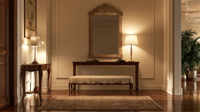 Foyer with cushioned seating