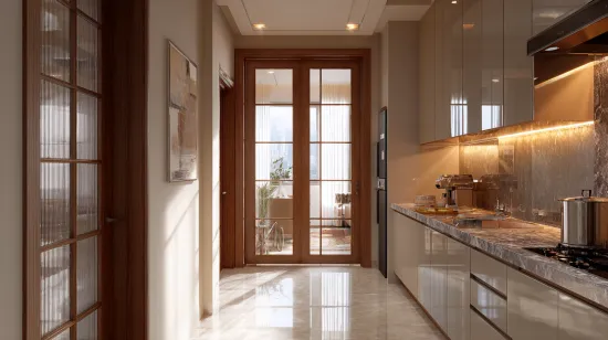 French double door arch kitchen entrance design with elegance