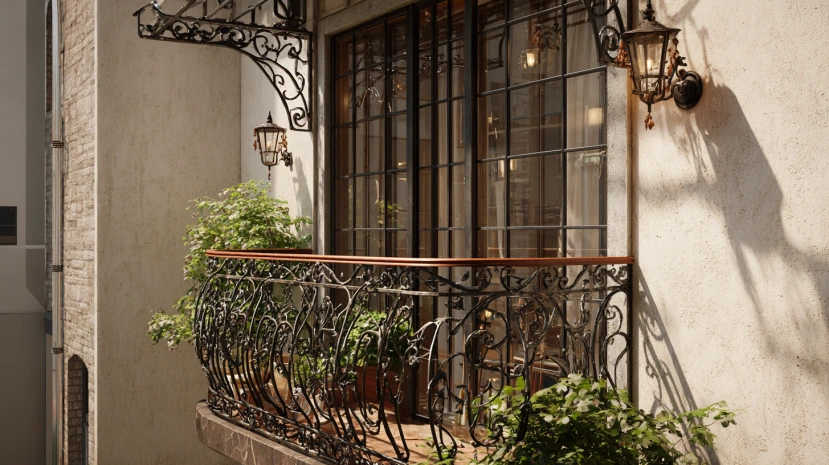 french-style wrought iron featured in an ornate window grill design