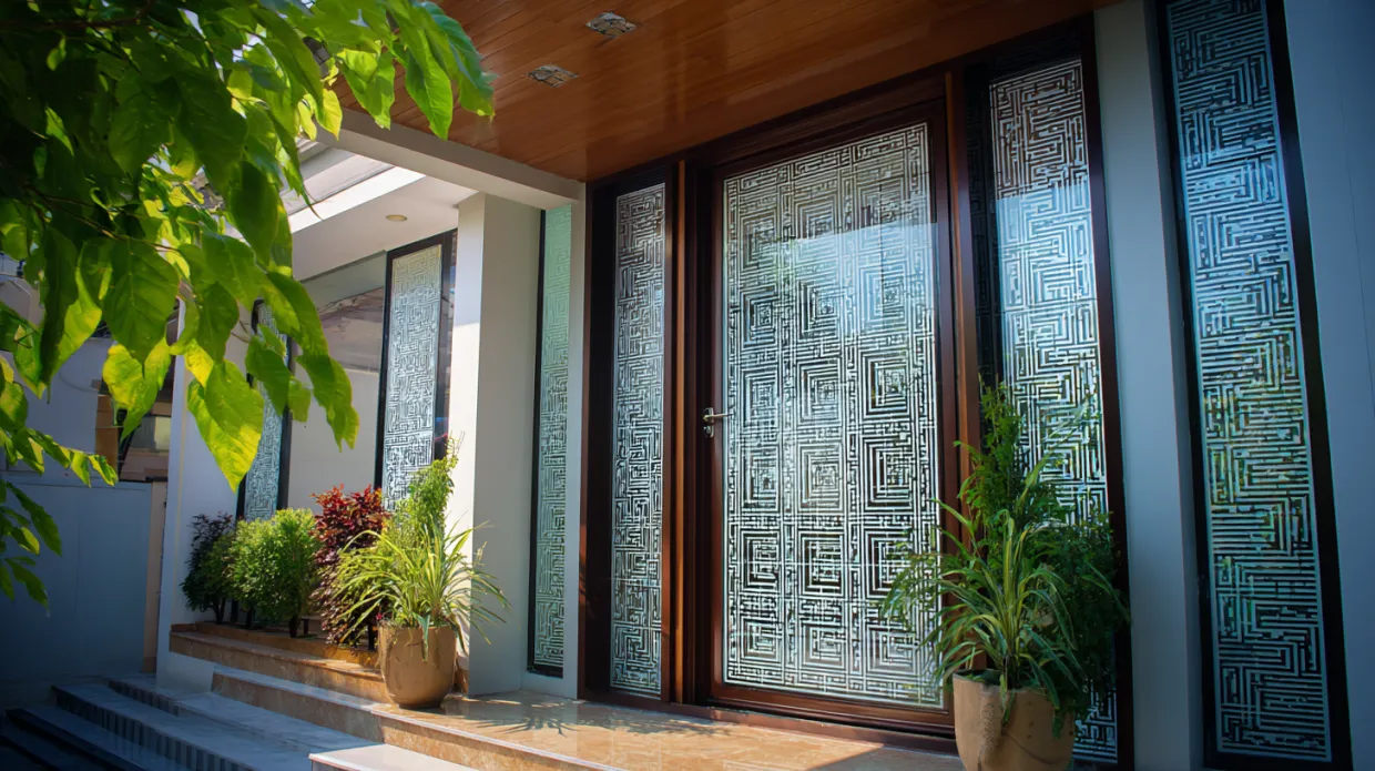 modern front window with clear glass panels and sleek frame