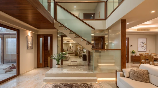 frosted glass featured in elegant stair railing design