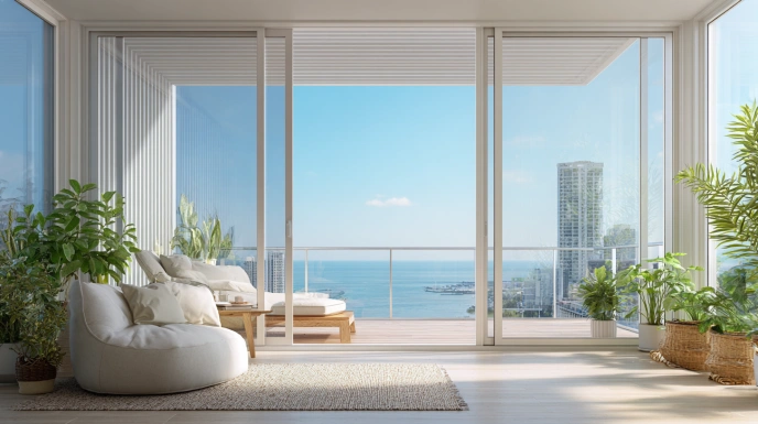 Full-height balcony sliding window design