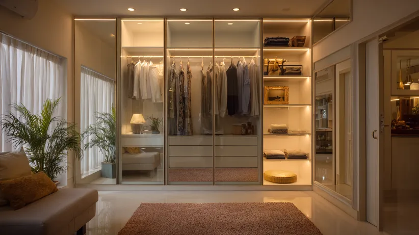 Sliding wardrobe with full mirror panel design
