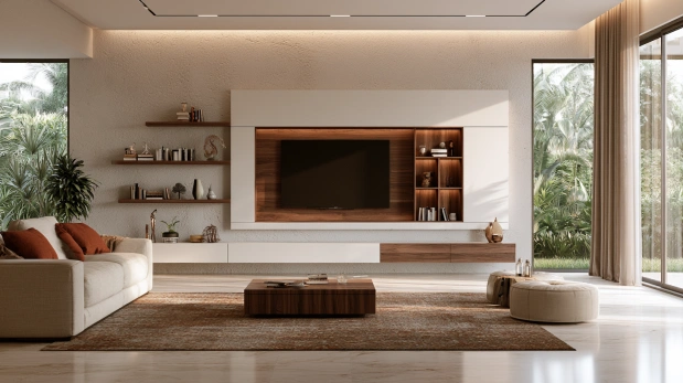 Full-wall floating TV storage unit