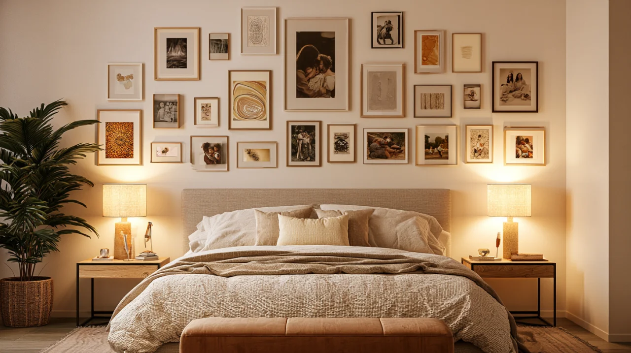Personalised gallery wall in a bedroom