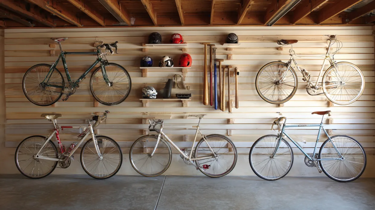 wall-mounted garage storage for organised store room design