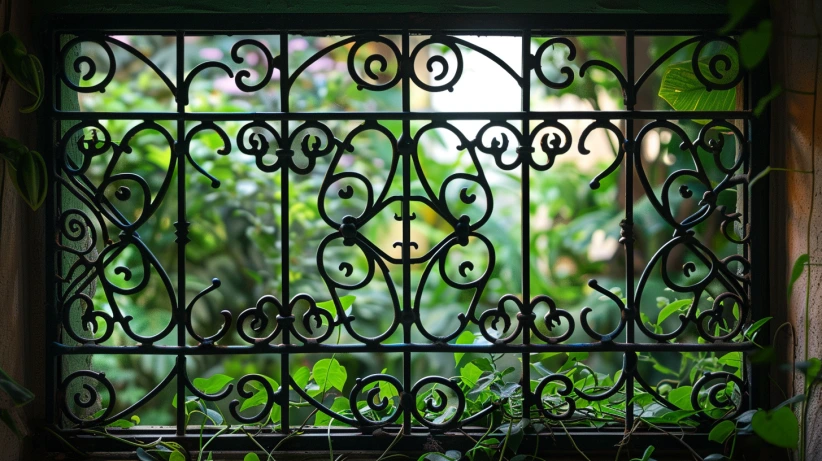 garden-friendly pattern featured in an iron window grill design