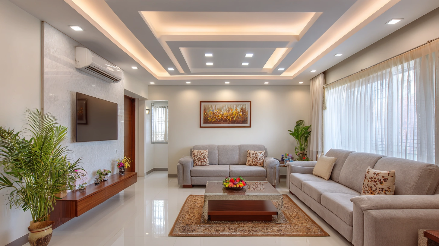 Classic luxury hall with a geometric coffered ceiling