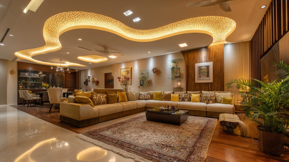 Geometric ceiling shapes lit by cove lighting design