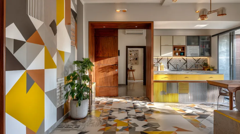 geometric kitchen entrance design with modern gate pattern