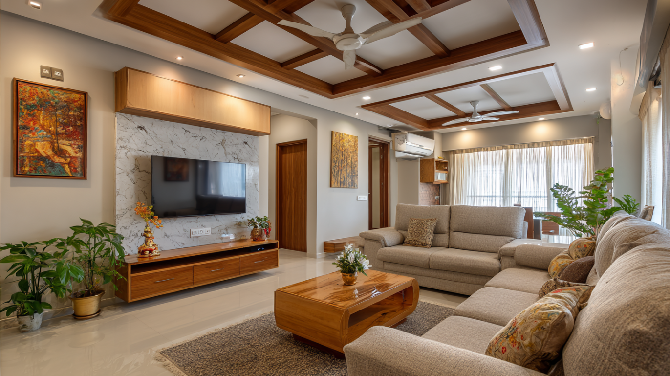 Indian living area displaying sharp geometric shapes
