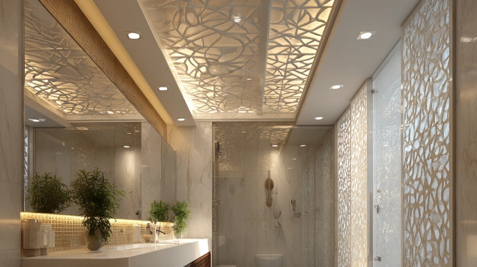Geometric POP ceiling panels in bathroom