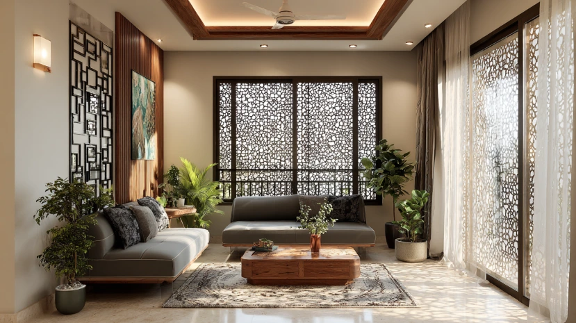 geometric pattern featured in a modern window grill design