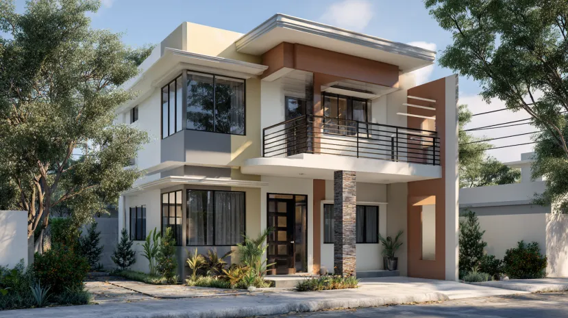Low cost normal house front elevation geometric design