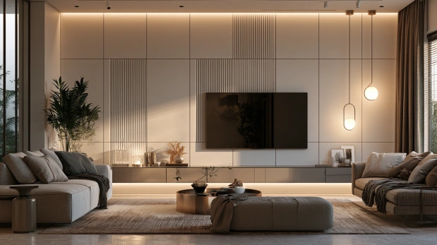 Geometric plaster panel feature wall