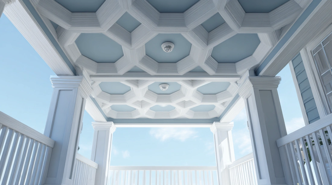 Sharp geometric POP plus-minus shapes for porch ceilings