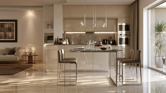 Counter-height glass dining table