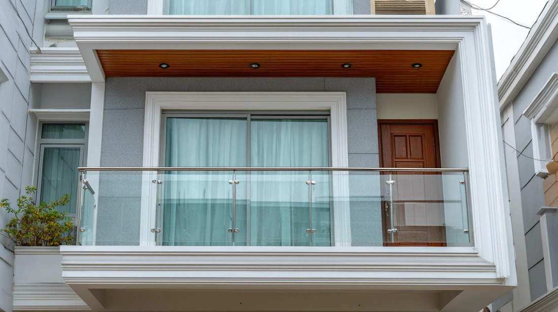 Modern fibreglass window frames with large glass panes