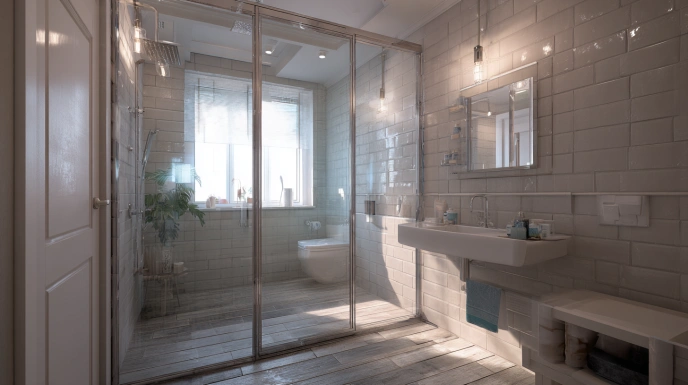 Bathroom with glass partition shower