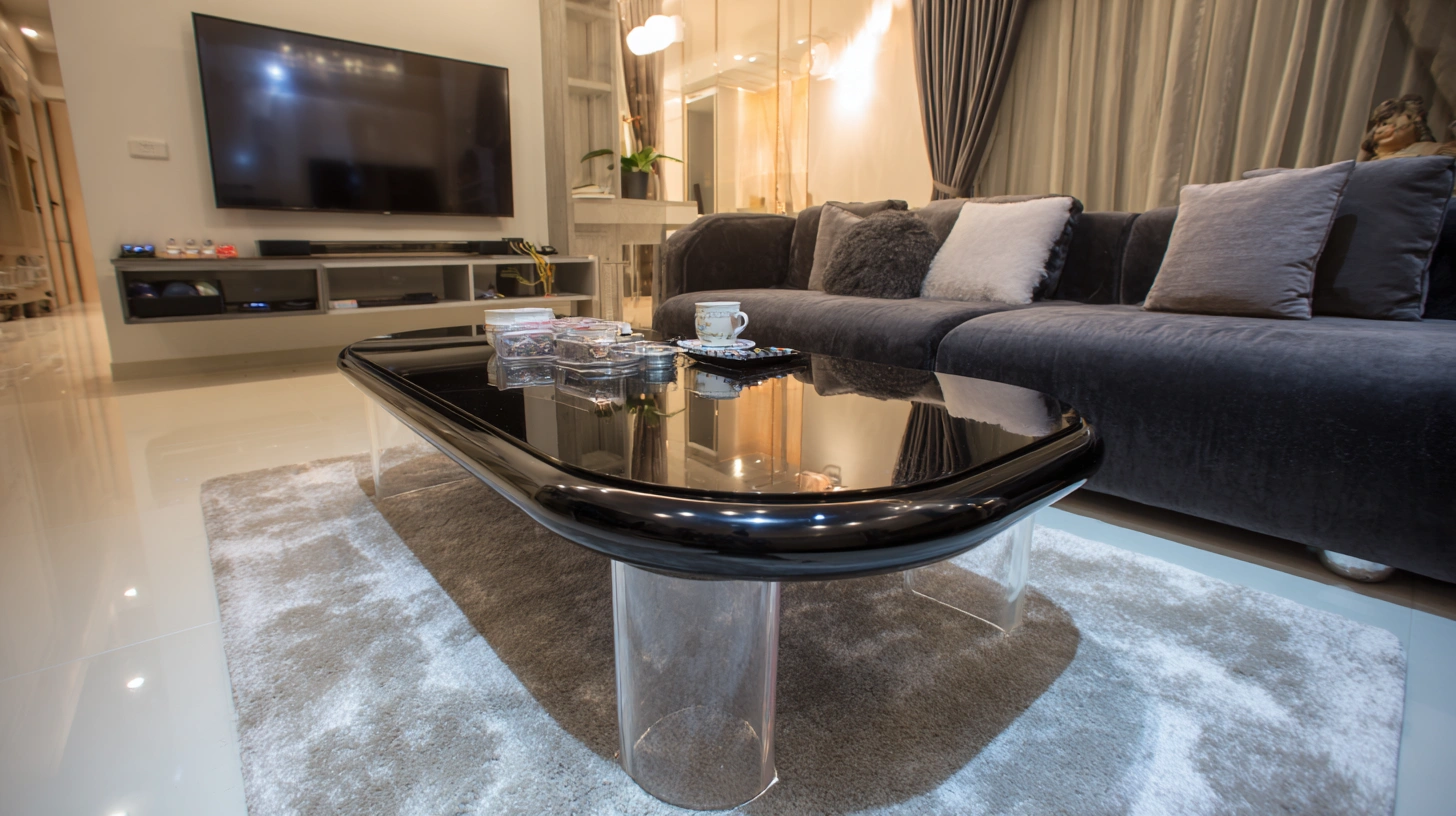 Black glass tea table with rounded edges