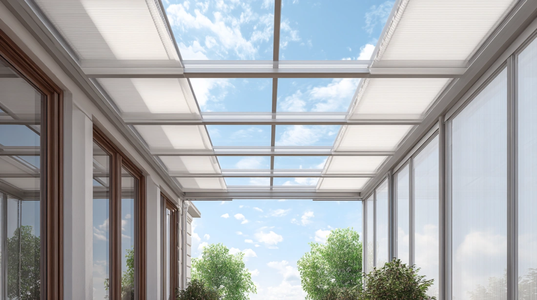 Modern POP ceiling combined with decorative glass inserts